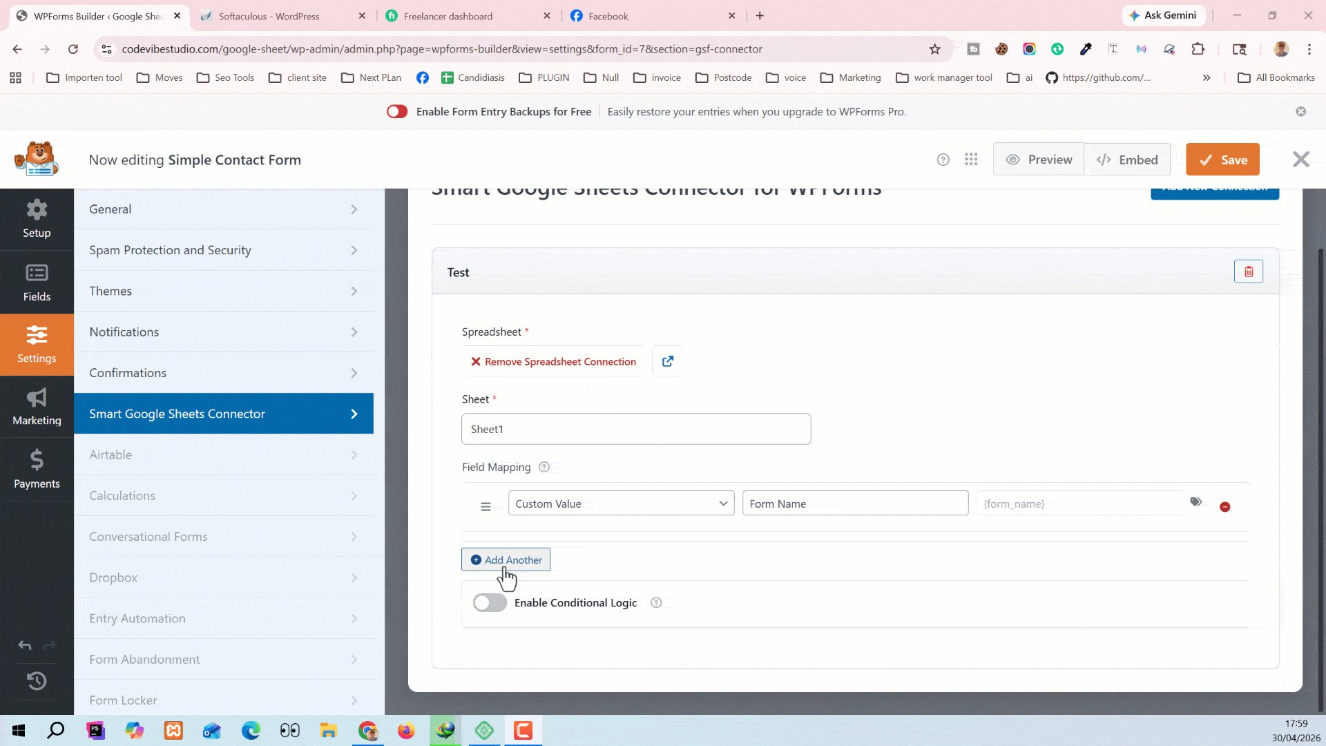 Google Sheets Connector for WPForms - Sync Form Entries to Spreadsheets