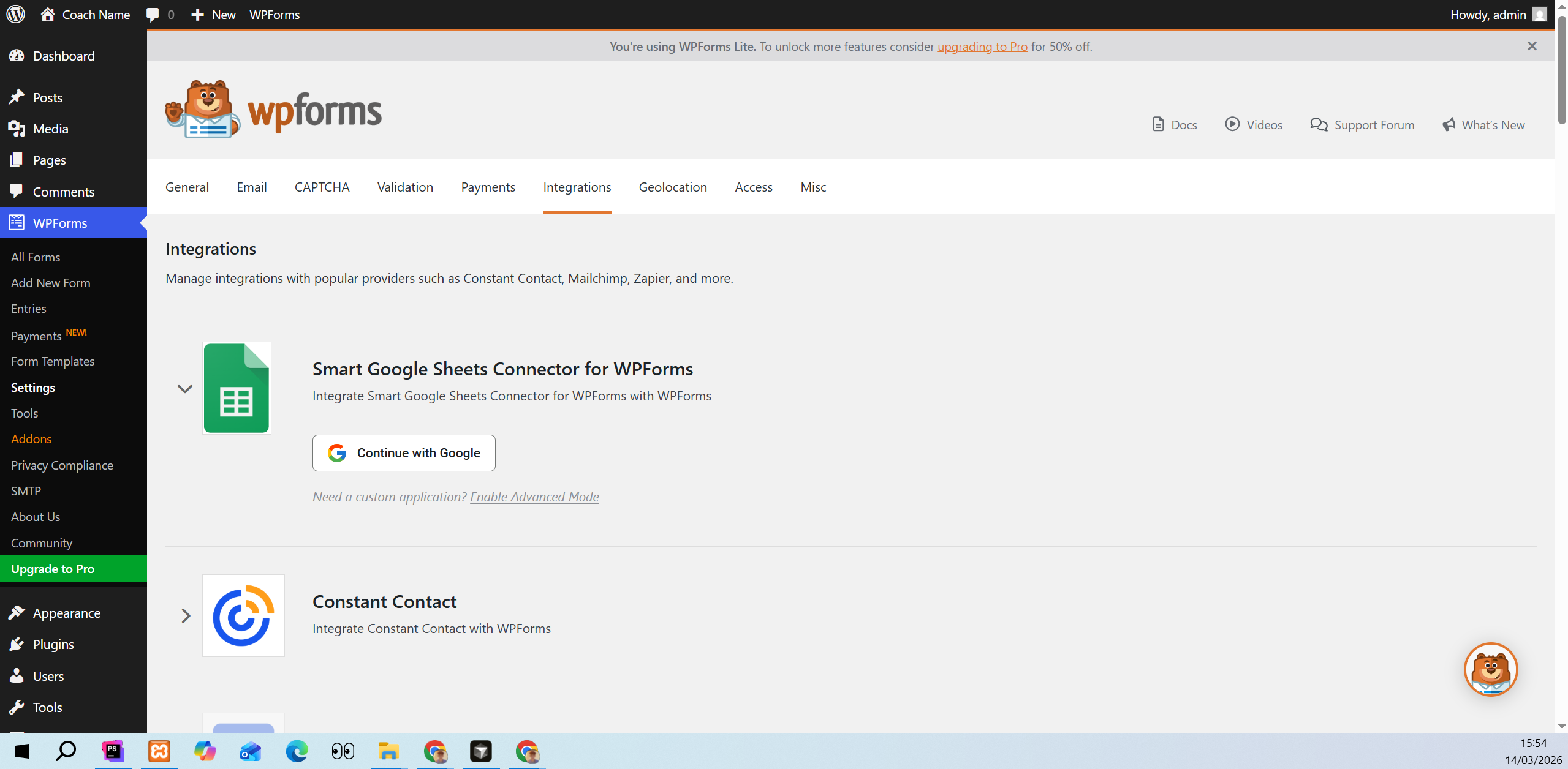 Integrations settings