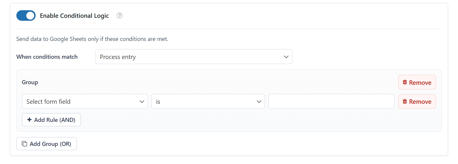 Conditional logic builder interface