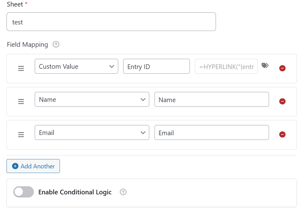 Field mapping and spreadsheet connection interface
